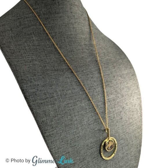 Toni Mother of Pearl Gold Tone Round Hammered Pendant Chain Necklace - Picture 2 of 12
